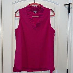 Cotton hot pink ruffle neck sleeveless top XL